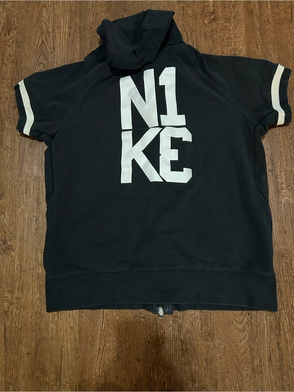 Nike Black and White Dri-FIT Short Sleeve Hoodie